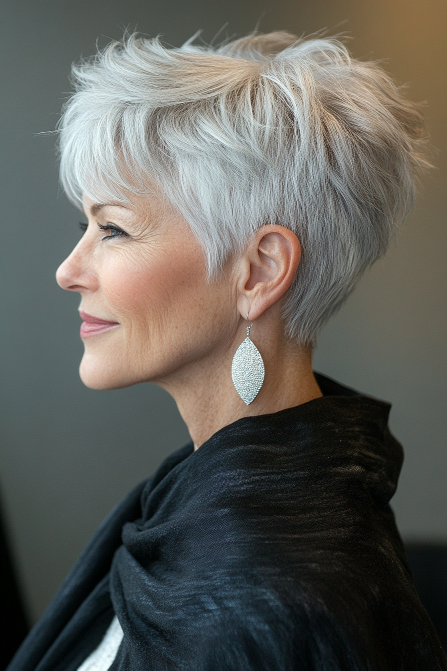 16. Sculpted Pixie – Silver Gray (Haircuts For Older Women With Thinning Hair) - Haircuts For Older Women With Thinning Hair