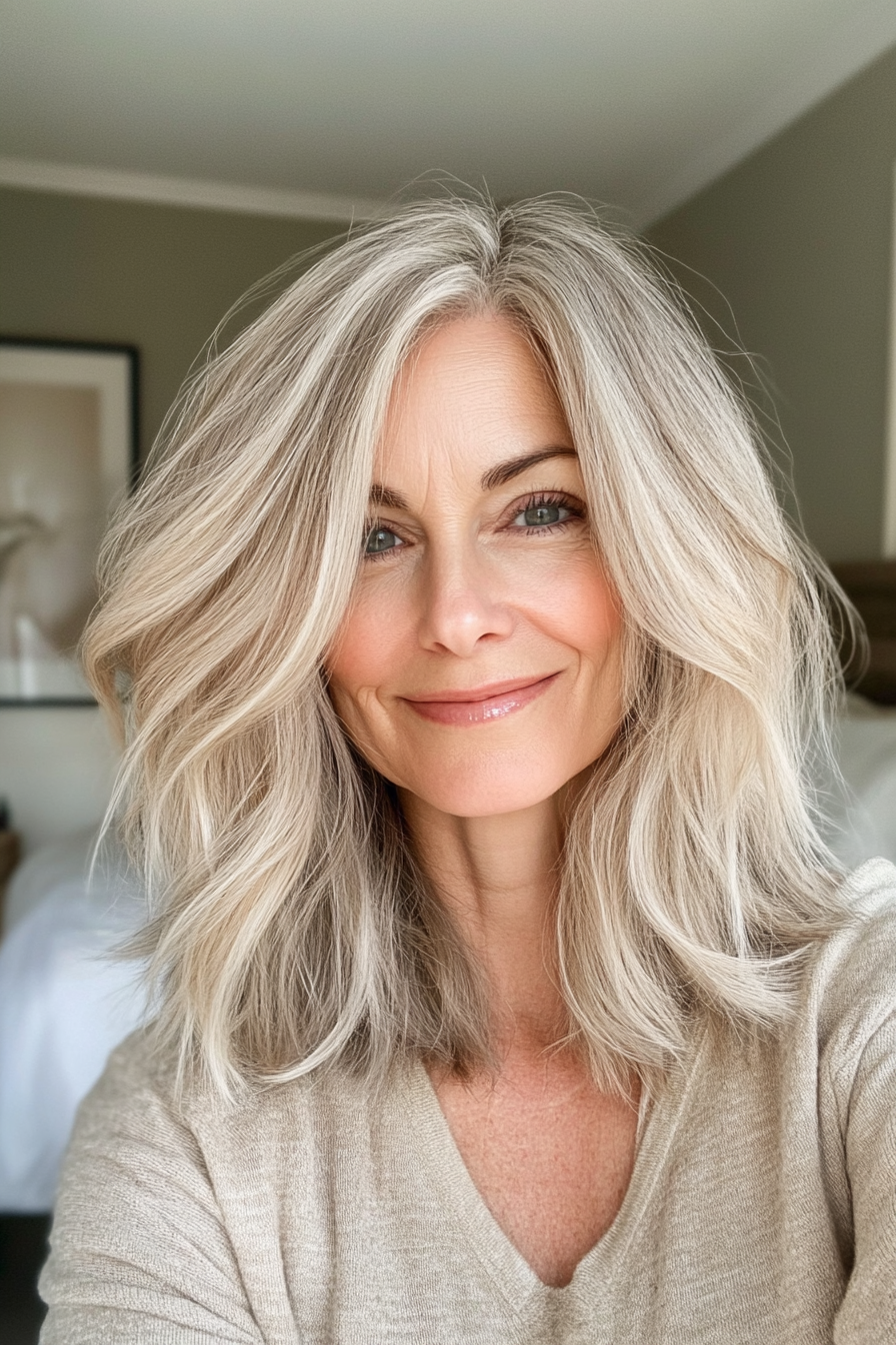 20. Long Textured Bob – Warm Blonde (Haircuts For Older Women With Thinning Hair) - Haircuts For Older Women With Thinning Hair