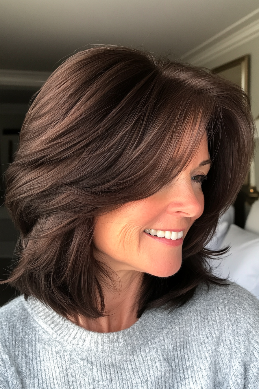 25. Voluminous Lob – Dark Brown (Haircuts For Older Women With Thinning Hair) - Haircuts For Older Women With Thinning Hair
