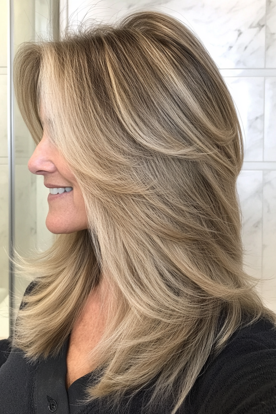 9. Layered Long Bob with Wispy Ends (Hairstyles For Women Over 60 Thin Hair) - Hairstyles For Women Over 60 Thin Hair