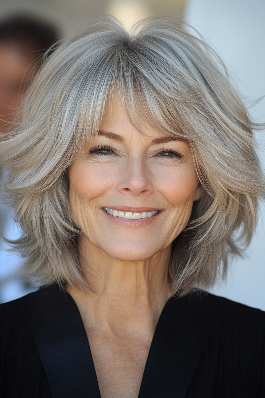14. Feathered Shaggy Bob (Hairstyles For Women Over 60 Thin Hair) - Hairstyles For Women Over 60 Thin Hair