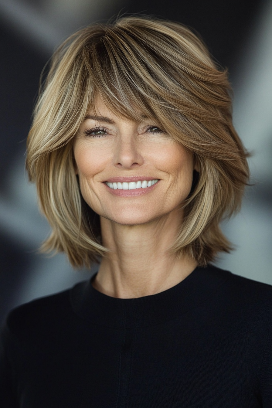 16. Layered Bob with Side Bangs (Hairstyles For Women Over 60 Thin Hair) - Hairstyles For Women Over 60 Thin Hair