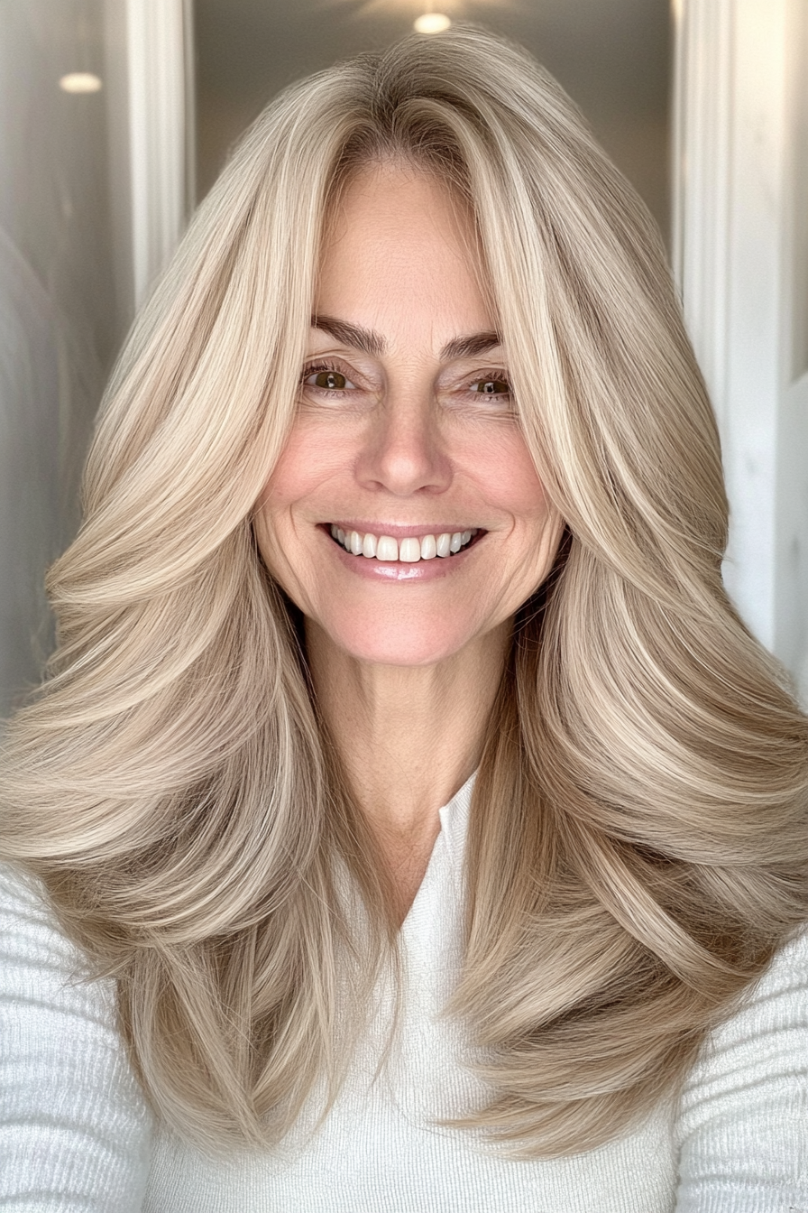 21. Long Layers with Face-Framing Pieces (Hairstyles For Women Over 60 Thin Hair) - Hairstyles For Women Over 60 Thin Hair