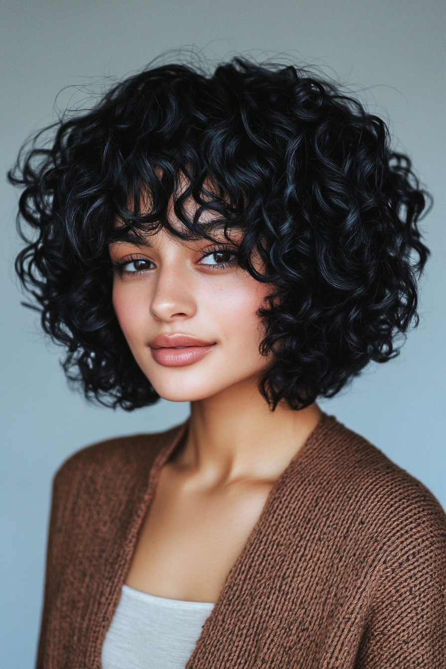 22. Stacked Curly Bob - Black (Short Curly Hairstyles For Women) - Short Curly Hairstyles For Women