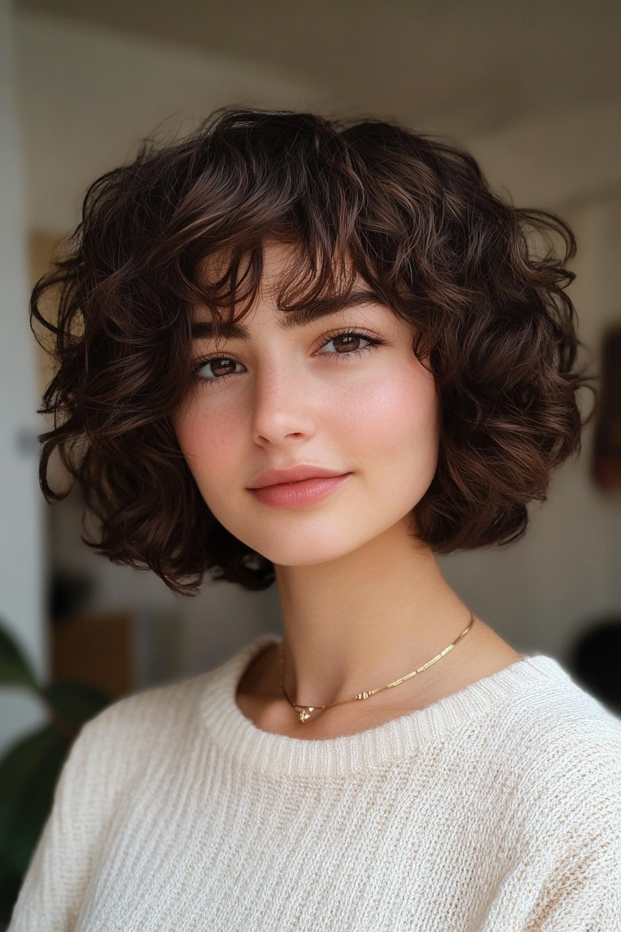 24. Curly French Bob - Medium Brown (Short Curly Hairstyles For Women) - Short Curly Hairstyles For Women