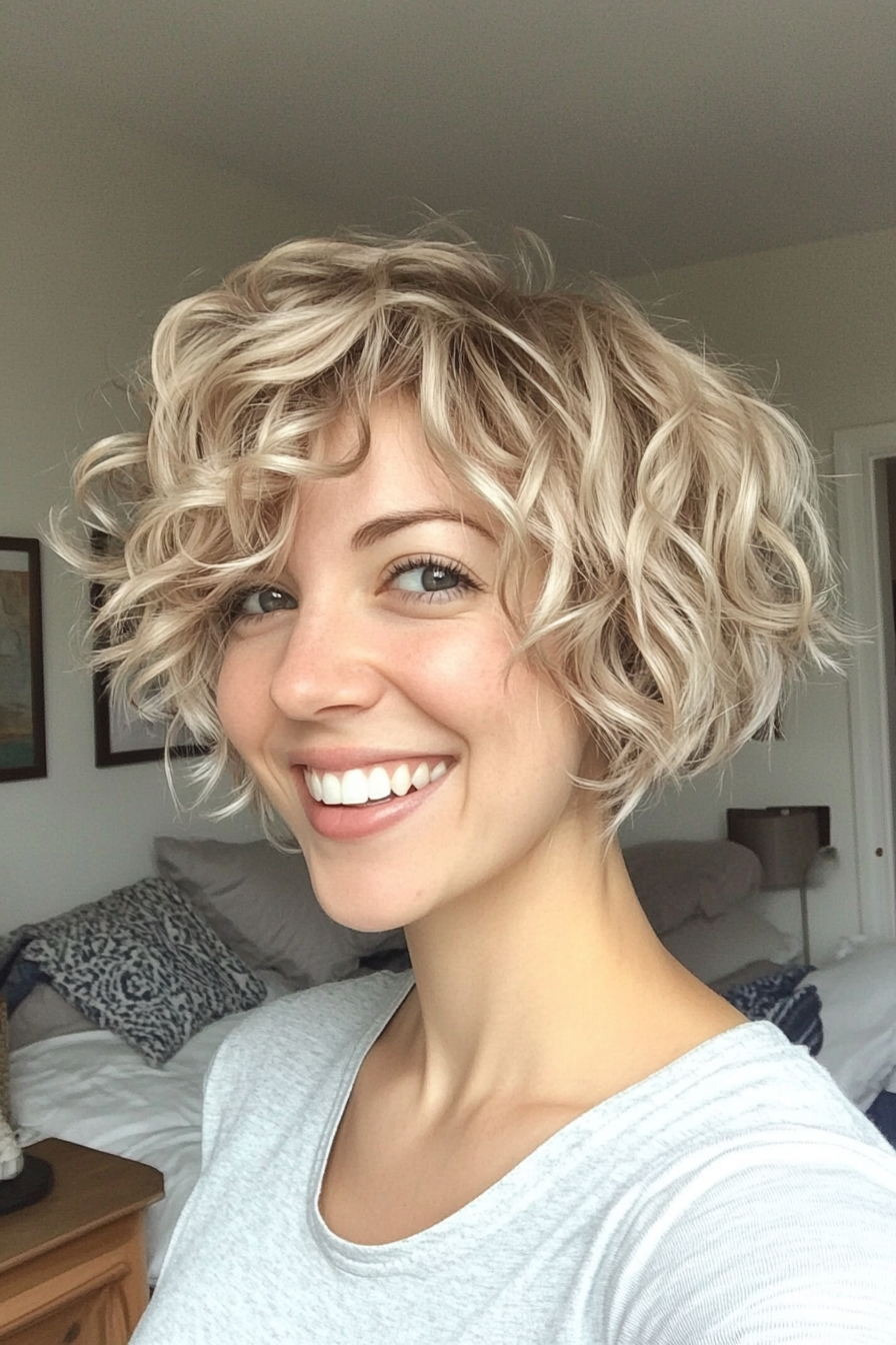 25. Messy Curly Pixie - Platinum Blonde (Short Curly Hairstyles For Women) - Short Curly Hairstyles For Women