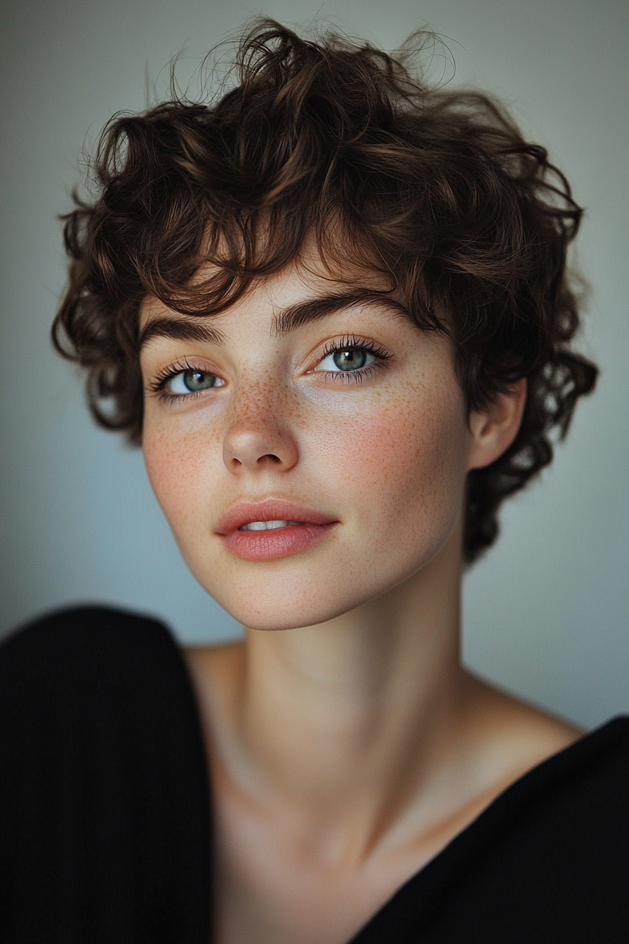 26. Short Curly Fade - Dark Brown (Short Curly Hairstyles For Women) - Short Curly Hairstyles For Women