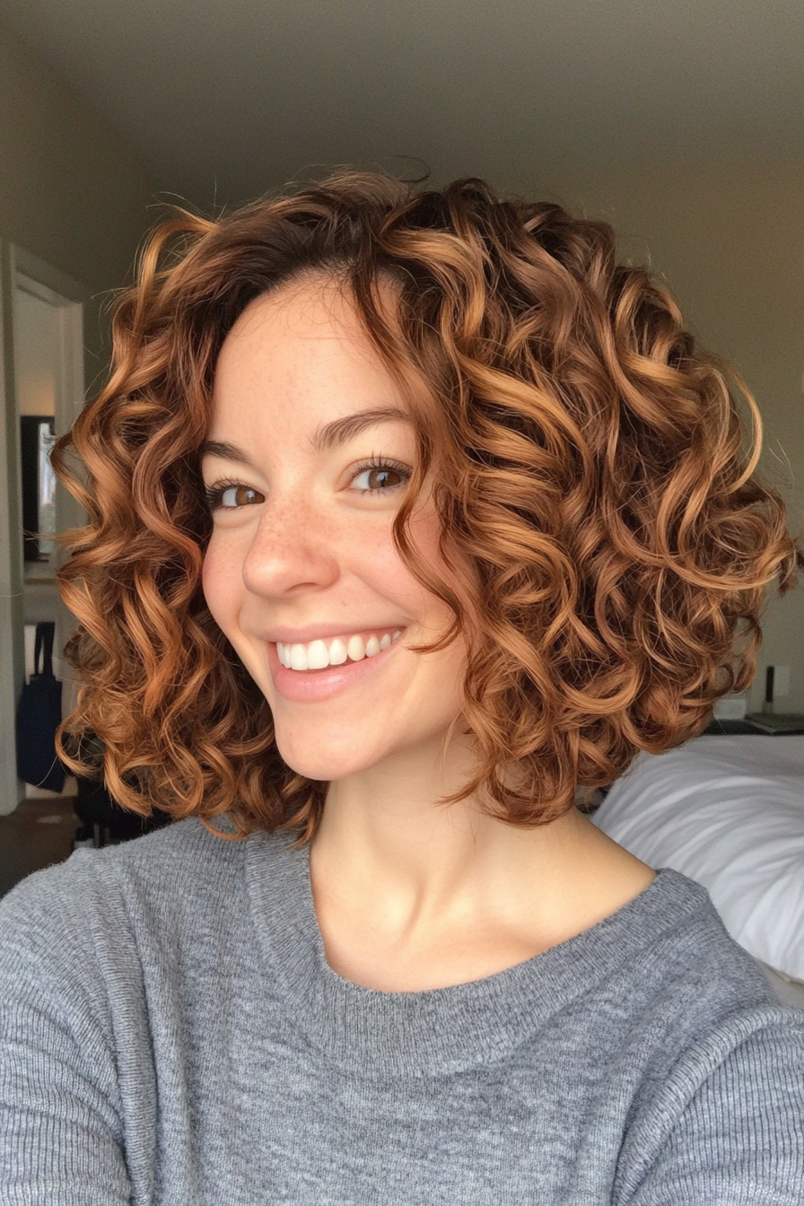 4. Textured Curly Lob - Auburn (Short Curly Hairstyles For Women) - Short Curly Hairstyles For Women