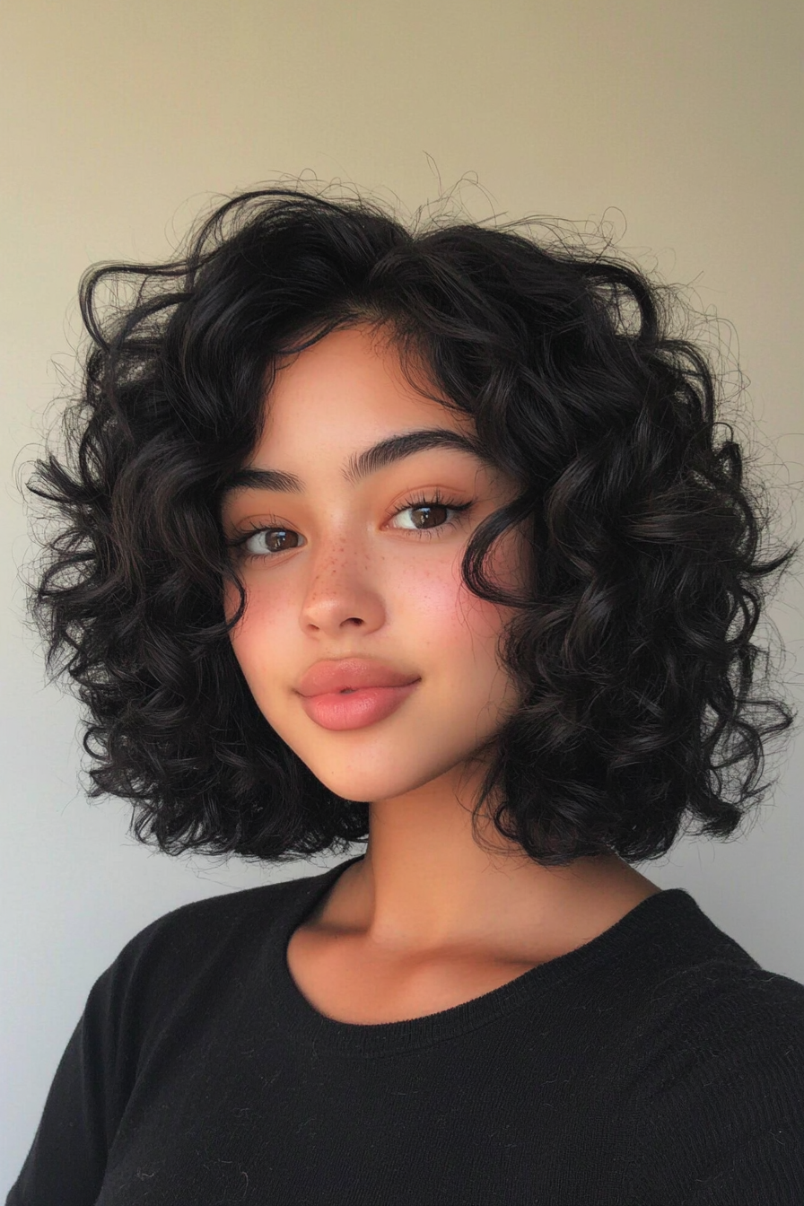 8. Chin-Length Curly Cut - Black (Short Curly Hairstyles For Women) - Short Curly Hairstyles For Women