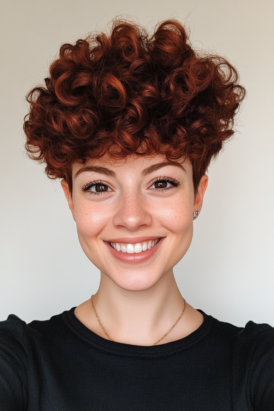 9. Curly Fauxhawk - Dark Auburn (Short Curly Hairstyles For Women) - Short Curly Hairstyles For Women