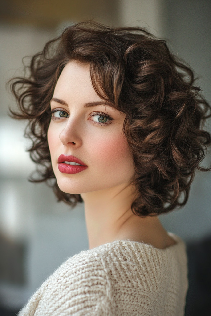 11. Curly Bob with Side Part - Dark Brown (Short Curly Hairstyles For Women) - Short Curly Hairstyles For Women