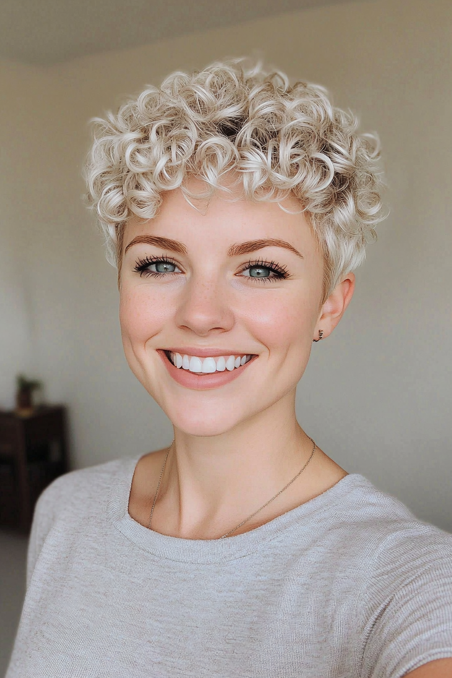 12. Short Curly Quiff - Platinum Blonde (Short Curly Hairstyles For Women) - Short Curly Hairstyles For Women