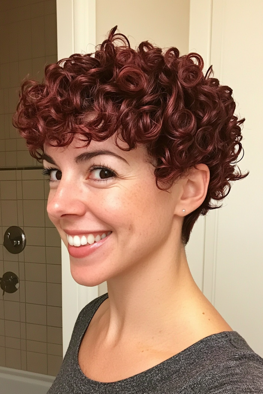 14. Curly Crop with Textured Layers - Dark Red (Short Curly Hairstyles For Women) - Short Curly Hairstyles For Women