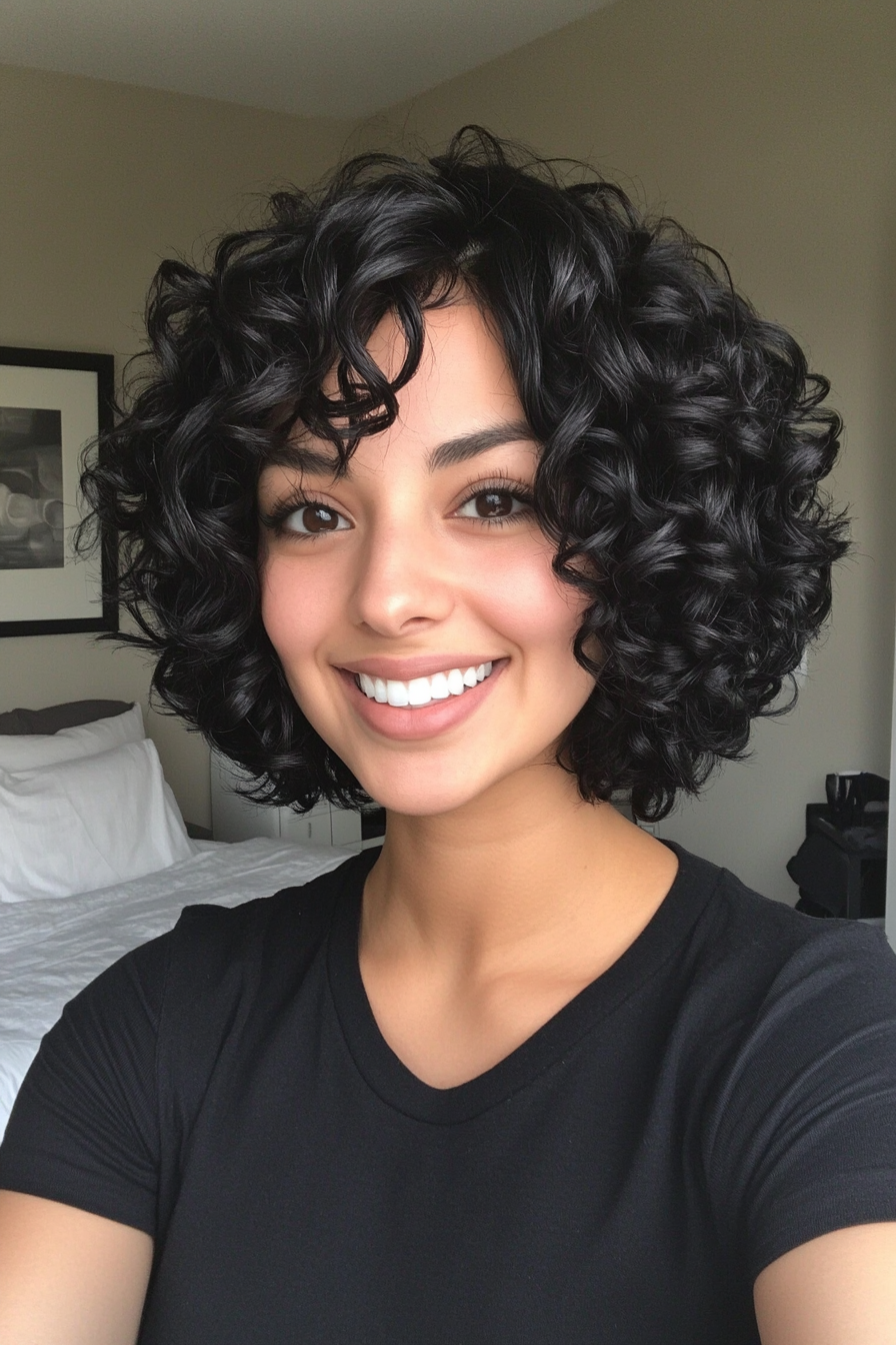 15. Tight Curly Bob - Jet Black (Short Curly Hairstyles For Women) - Short Curly Hairstyles For Women