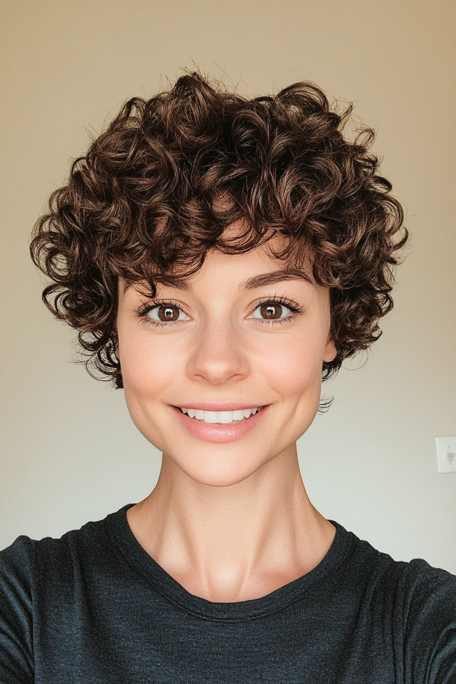 16. Curly Pixie with Fade - Dark Brown (Short Curly Hairstyles For Women) - Short Curly Hairstyles For Women