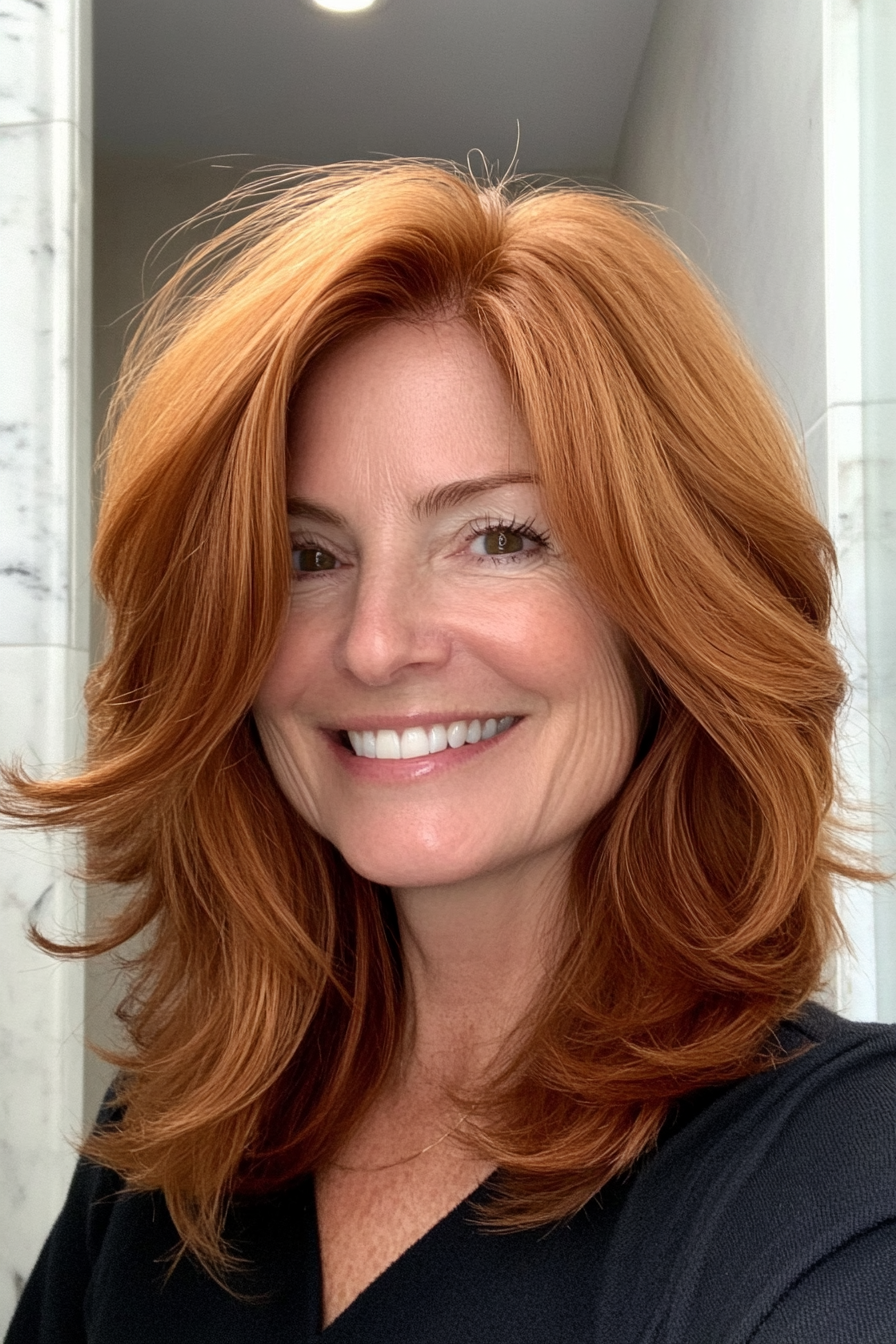 7. Layered Shag with Natural Auburn (Layered Haircuts For Women Over 50) - Layered Haircuts For Women Over 50
