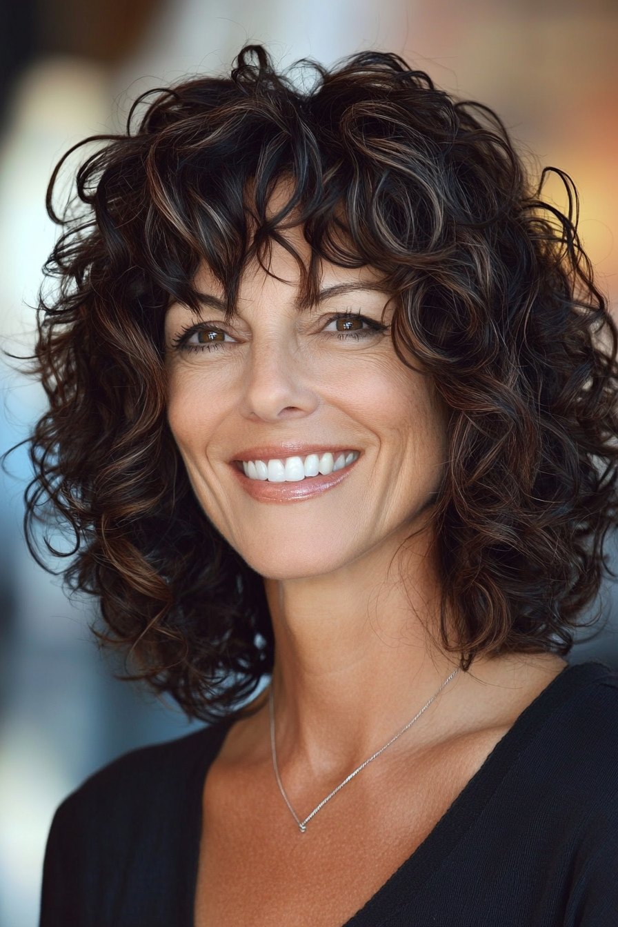 8. Textured Curly Layers with Dark Brown (Layered Haircuts For Women Over 50) - Layered Haircuts For Women Over 50