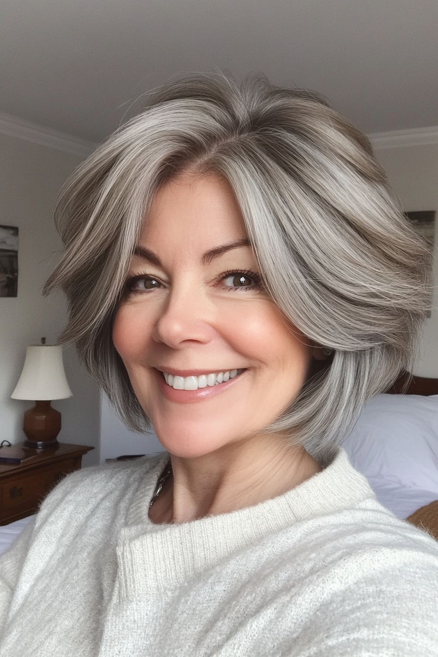 10. Short Layered Cut with Soft Gray (Layered Haircuts For Women Over 50) - Layered Haircuts For Women Over 50