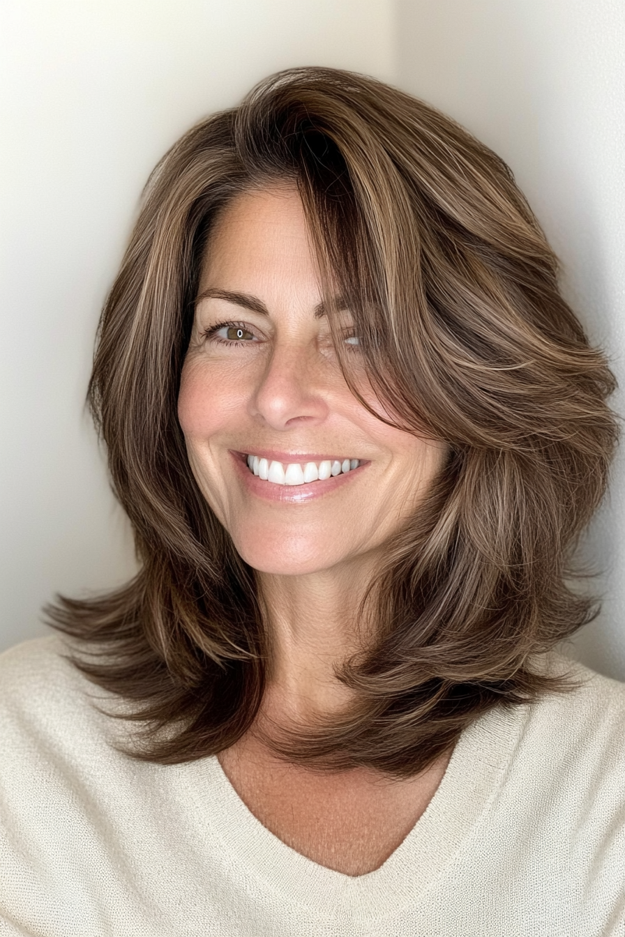 14. Classic Layered Cut with Medium Brown (Layered Haircuts For Women Over 50) - Layered Haircuts For Women Over 50