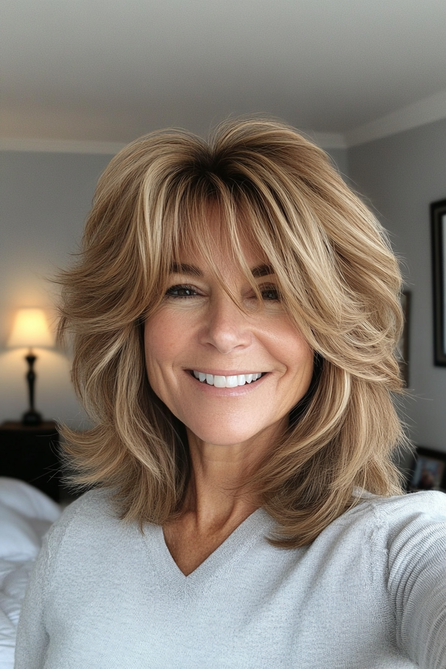 16. Tousled Shag with Light Brown (Layered Haircuts For Women Over 50) - Layered Haircuts For Women Over 50