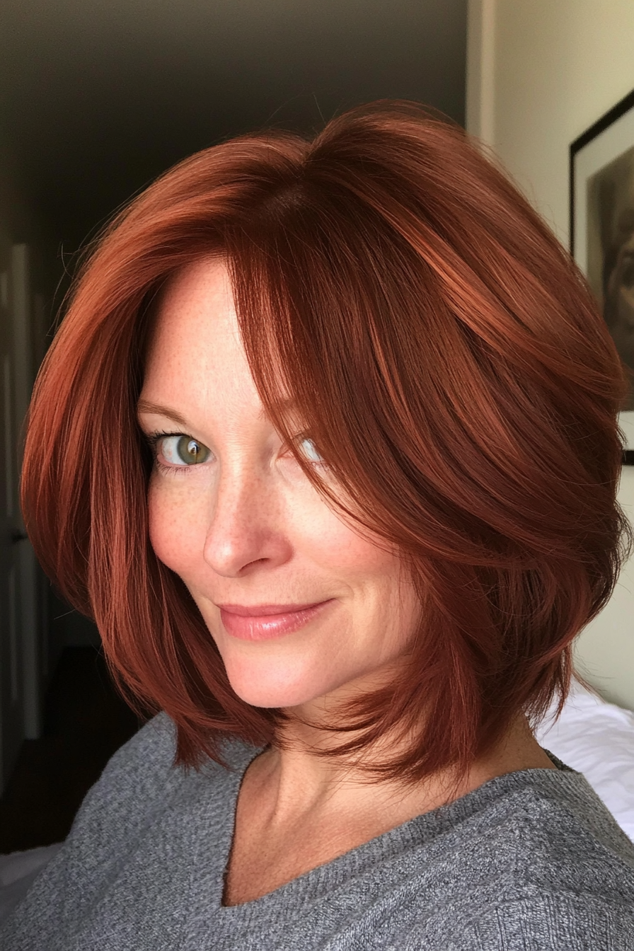17. Layered Bob with Subtle Red Tones (Layered Haircuts For Women Over 50) - Layered Haircuts For Women Over 50