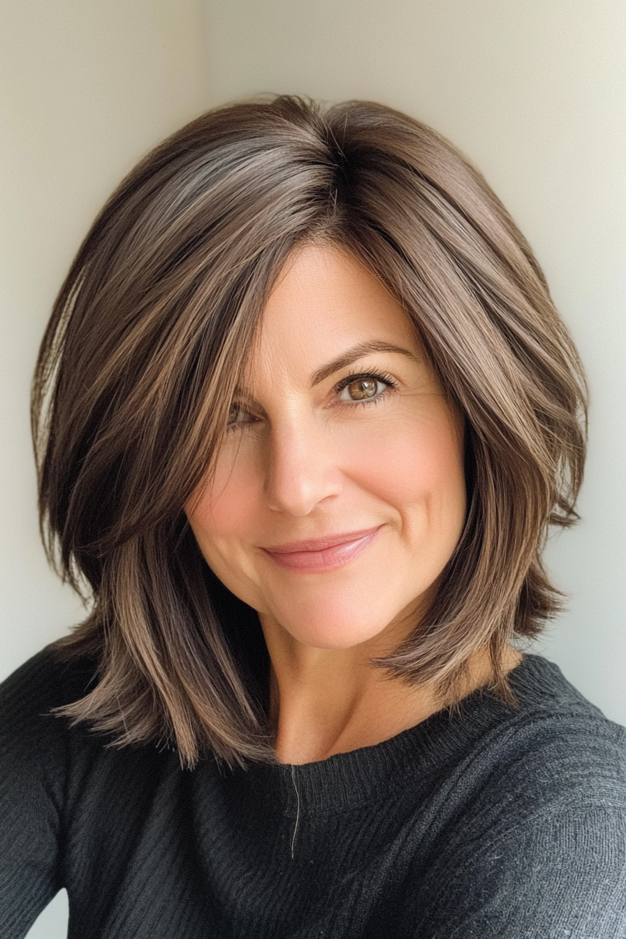 22. Layered Bob with Deep Brunette (Layered Haircuts For Women Over 50) - Layered Haircuts For Women Over 50