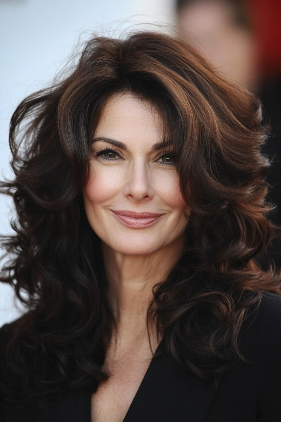 26. Soft, Curly Layers with Dark Chestnut (Layered Haircuts For Women Over 50) - Layered Haircuts For Women Over 50