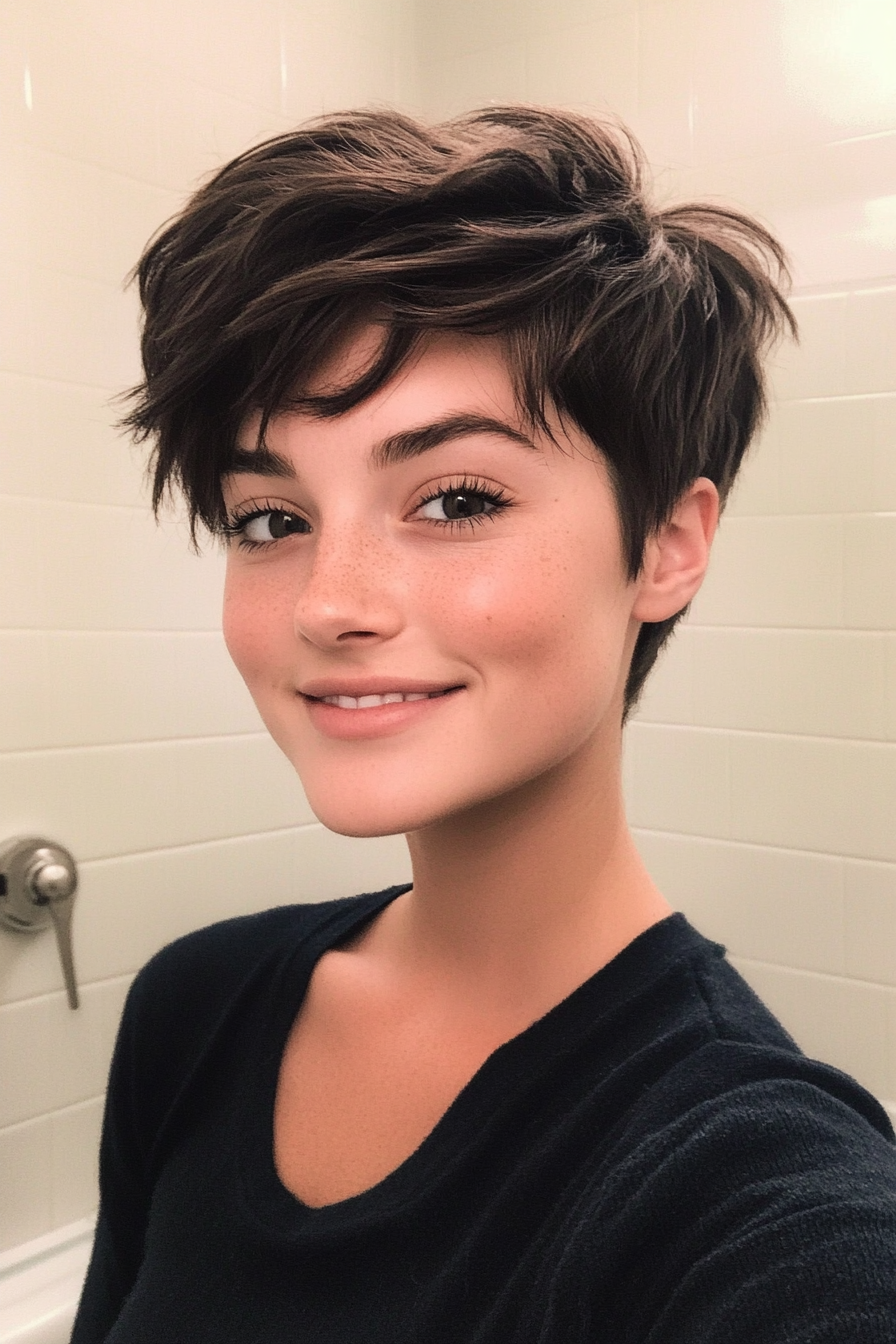 6. Dark Brown Textured Pixie (Very Short Pixie Haircuts) - Very Short Pixie Haircuts