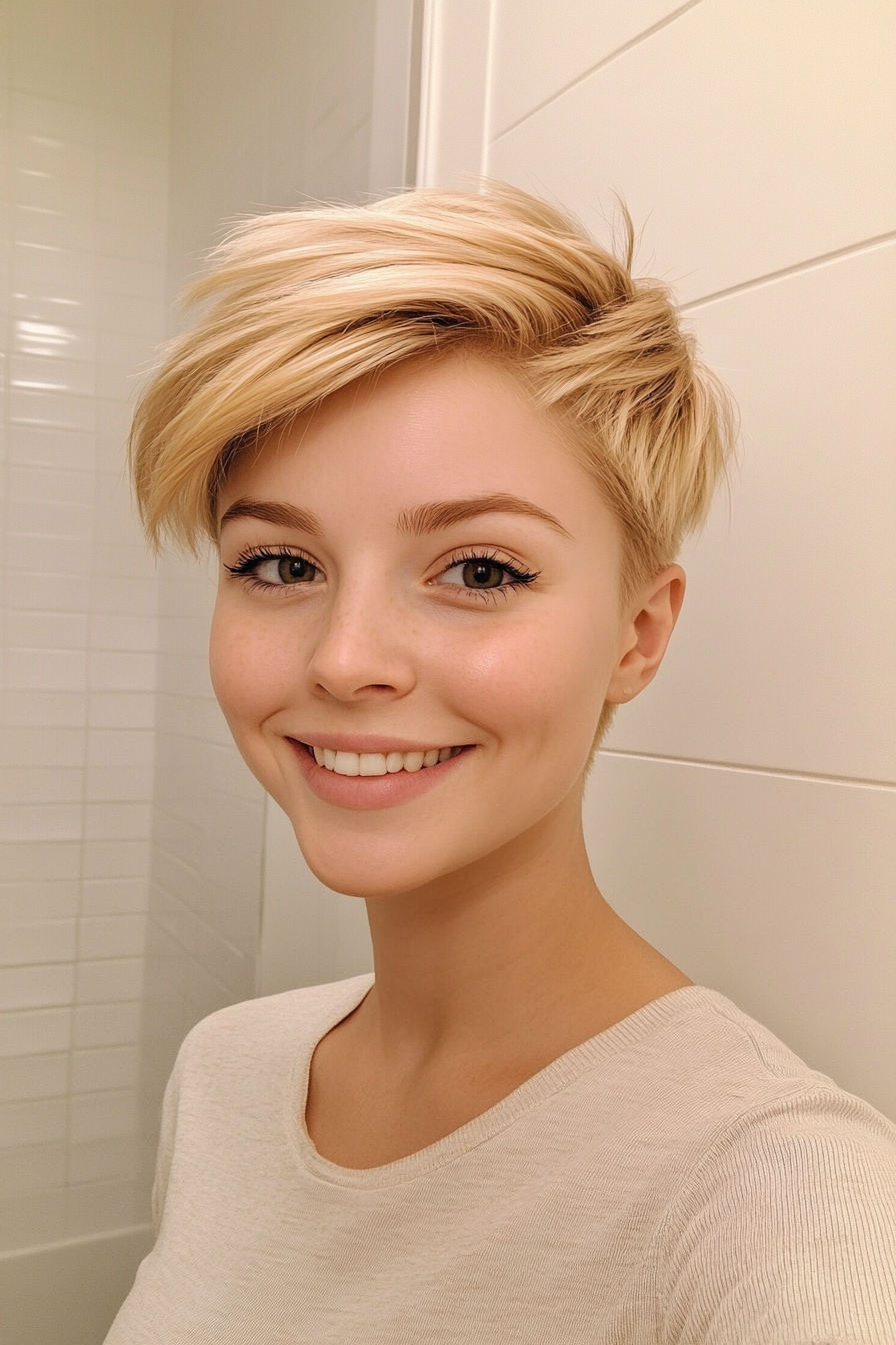 11. Golden Blonde Pixie with Side Sweep (Very Short Pixie Haircuts) - Very Short Pixie Haircuts