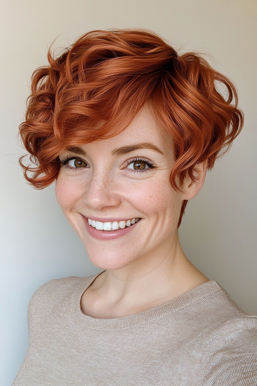 16. Copper Red Pixie with Soft Curls (Very Short Pixie Haircuts) - Very Short Pixie Haircuts