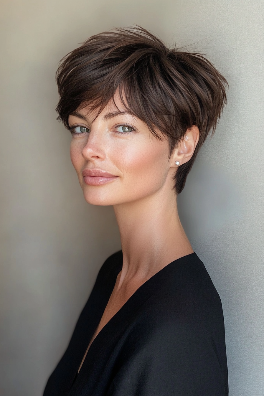 17. Deep Brunette Pixie with Soft Bangs (Very Short Pixie Haircuts) - Very Short Pixie Haircuts