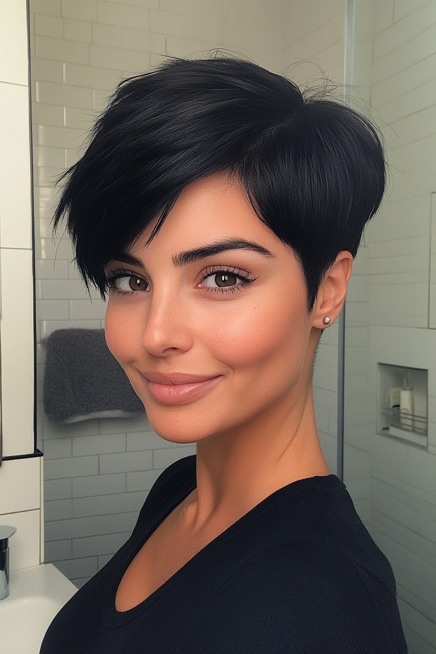 20. Jet Black Pixie with Side Part (Very Short Pixie Haircuts) - Very Short Pixie Haircuts