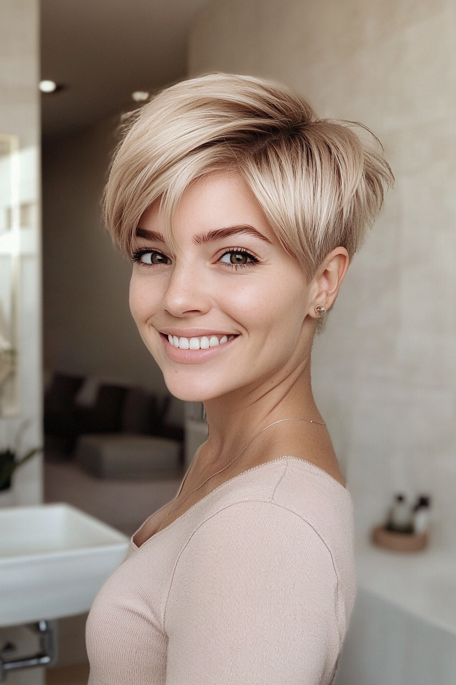 21. Soft Beige Blonde Pixie with Short Layers (Very Short Pixie Haircuts) - Very Short Pixie Haircuts