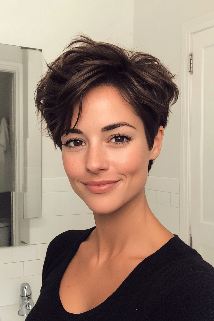 27. Brunette Pixie with Tousled Crown (Very Short Pixie Haircuts) - Very Short Pixie Haircuts