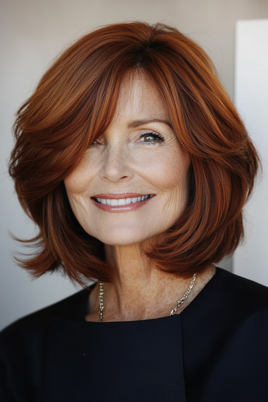 8. Bob with Soft Layers and Auburn Tones (Layered Haircuts For Women Over 60) - Layered Haircuts For Women Over 60