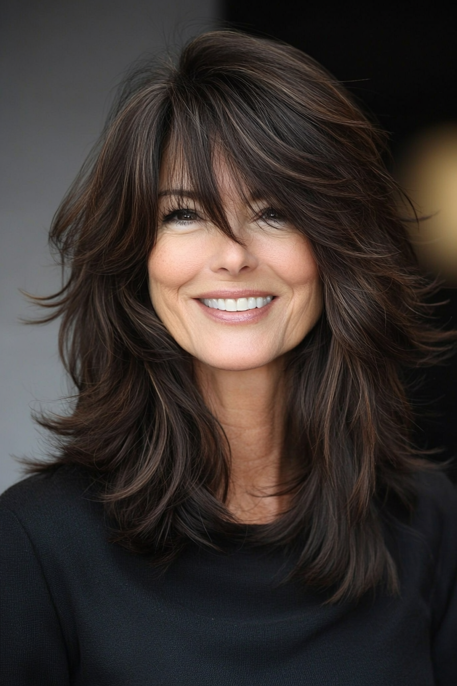 9. Shaggy Layers with Dark Brown (Layered Haircuts For Women Over 60) - Layered Haircuts For Women Over 60