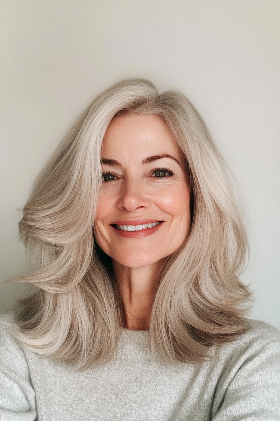 10. Flipped Ends with Ash Blonde (Layered Haircuts For Women Over 60) - Layered Haircuts For Women Over 60