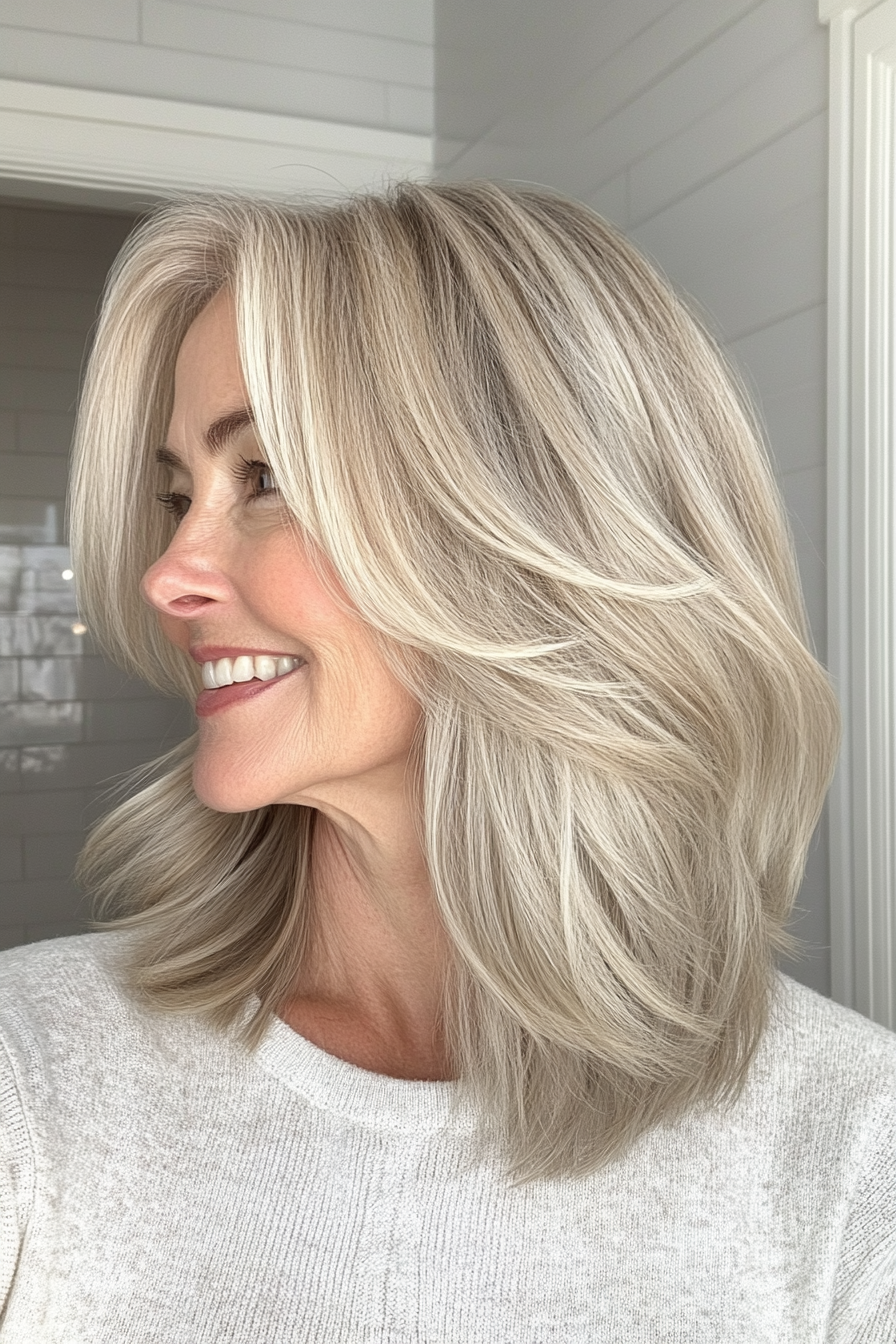 15. Medium Layers with Cool Blonde (Layered Haircuts For Women Over 60) - Layered Haircuts For Women Over 60