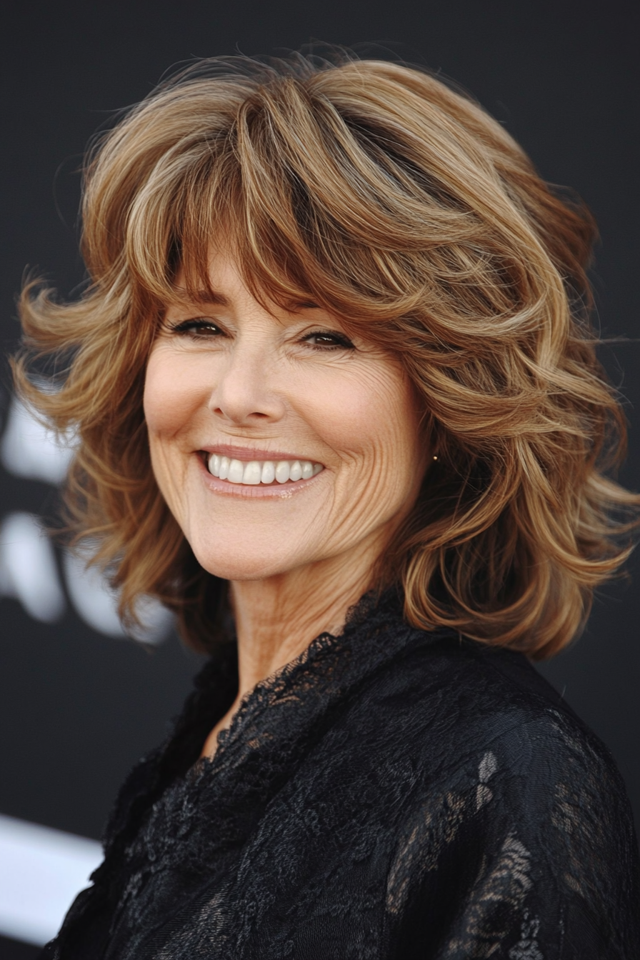 17. Wavy Layers with Sandy Brown (Layered Haircuts For Women Over 60) - Layered Haircuts For Women Over 60