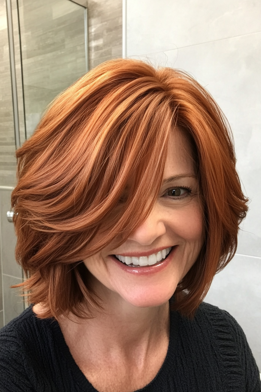 18. Textured Bob with Warm Auburn (Layered Haircuts For Women Over 60) - Layered Haircuts For Women Over 60