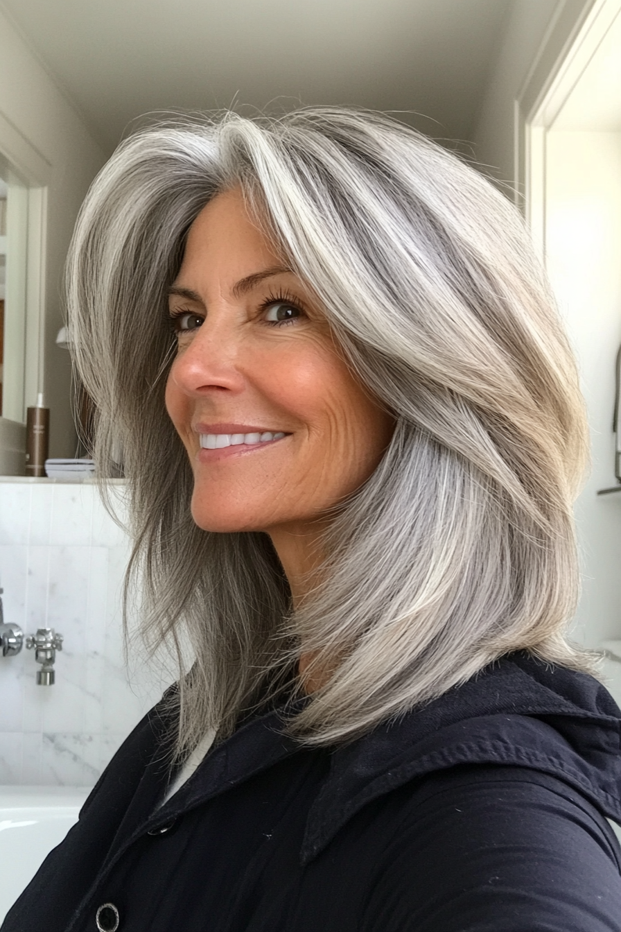 19. Choppy Layers with Soft Gray (Layered Haircuts For Women Over 60) - Layered Haircuts For Women Over 60
