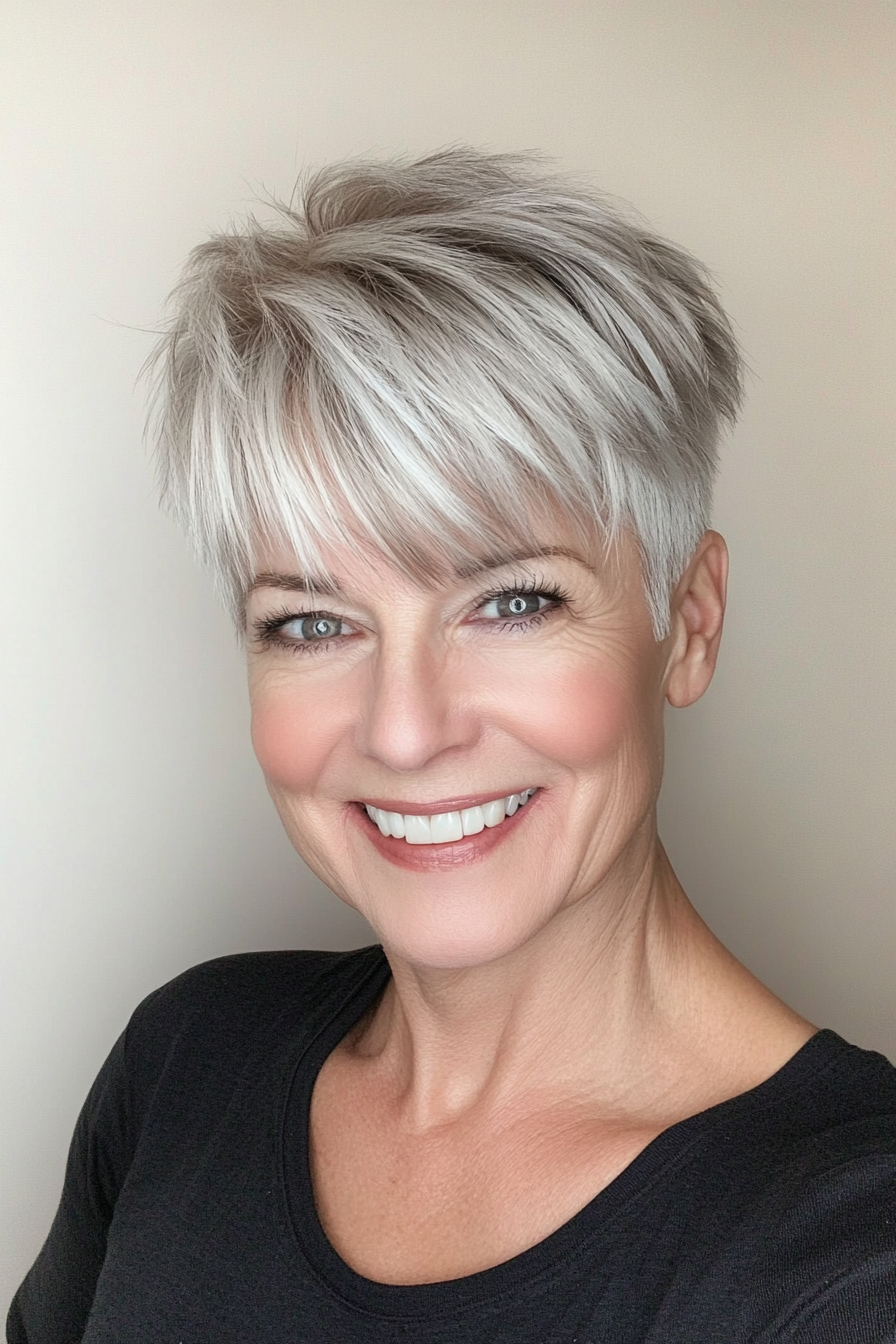 22. Layered Pixie with Silver Streaks (Layered Haircuts For Women Over 60) - Layered Haircuts For Women Over 60