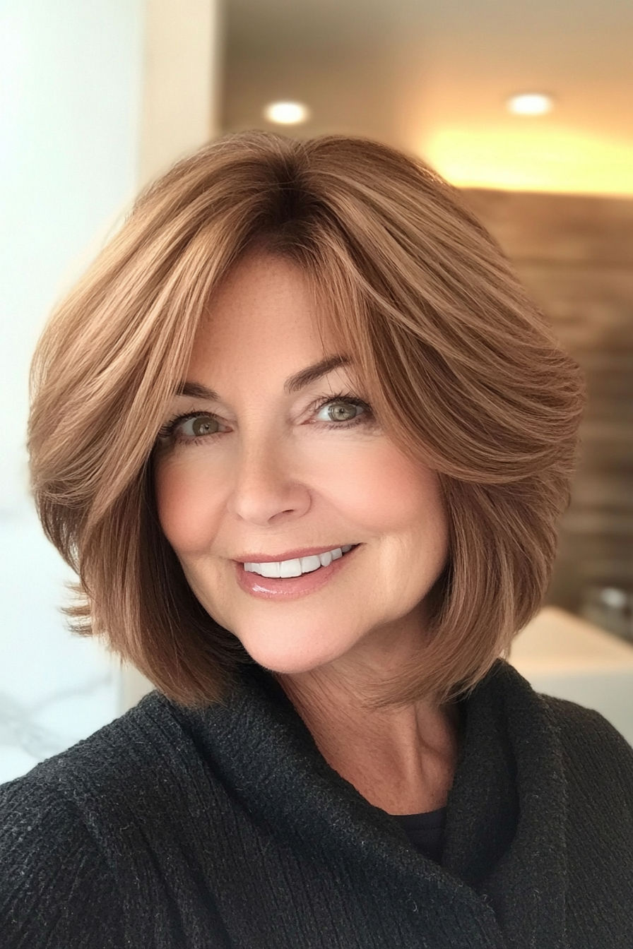 24. Graduated Bob with Light Chestnut (Layered Haircuts For Women Over 60) - Layered Haircuts For Women Over 60
