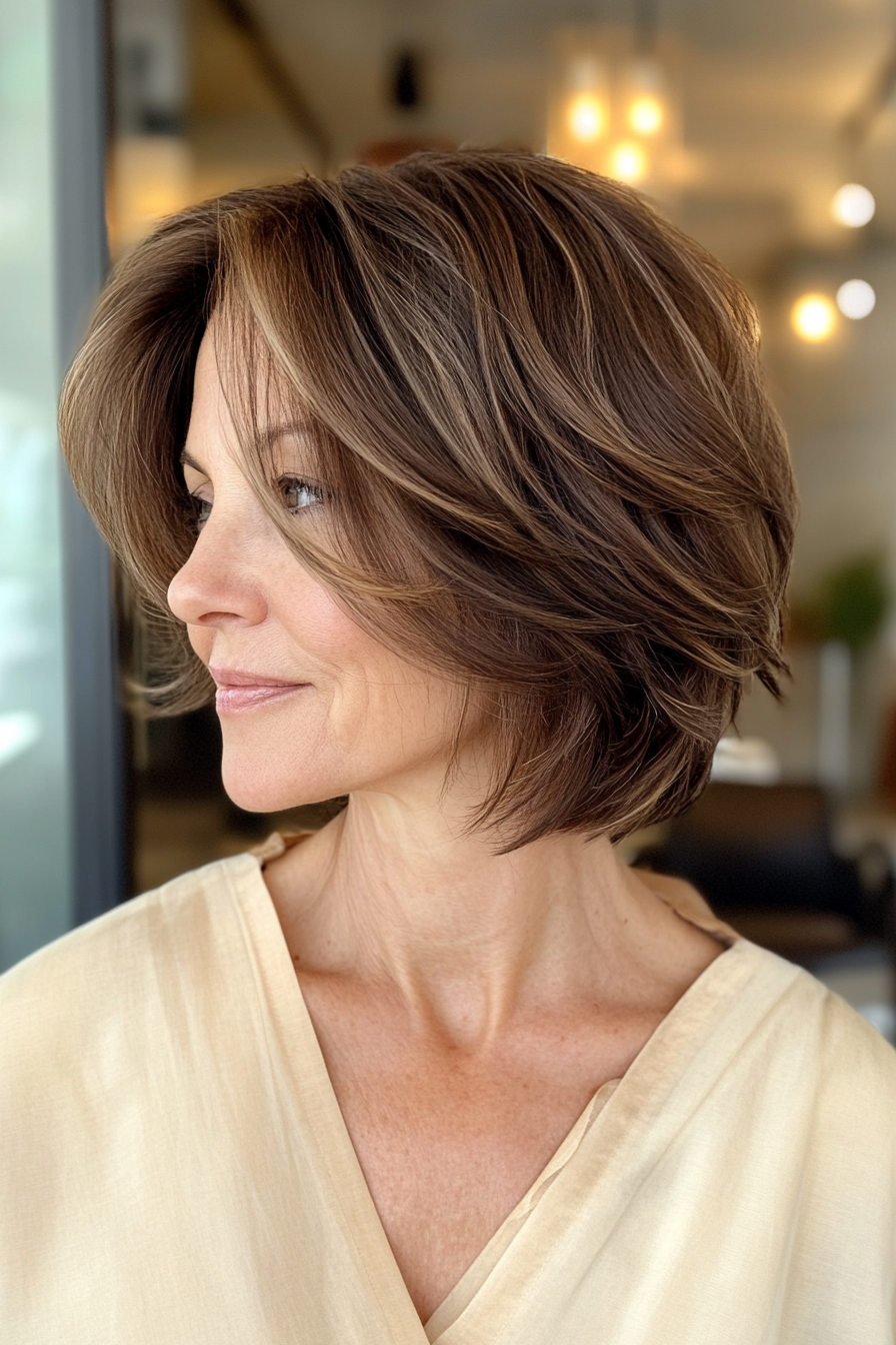 25. Choppy Bob with Natural Brown (Layered Haircuts For Women Over 60) - Layered Haircuts For Women Over 60