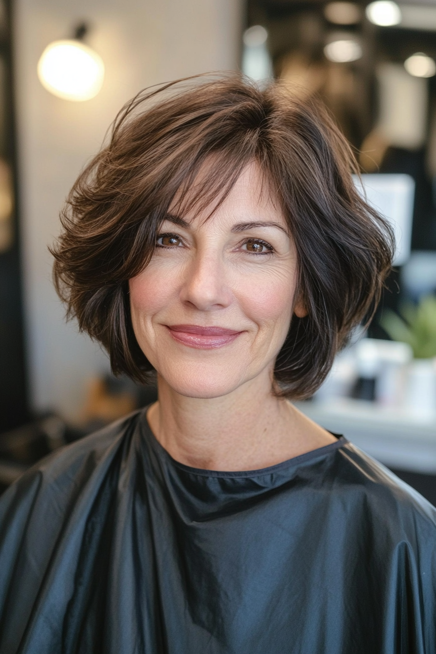 1. Soft Layered Bob - Natural Dark Brown (Hairstyles For Older Women) - Hairstyles For Older Women