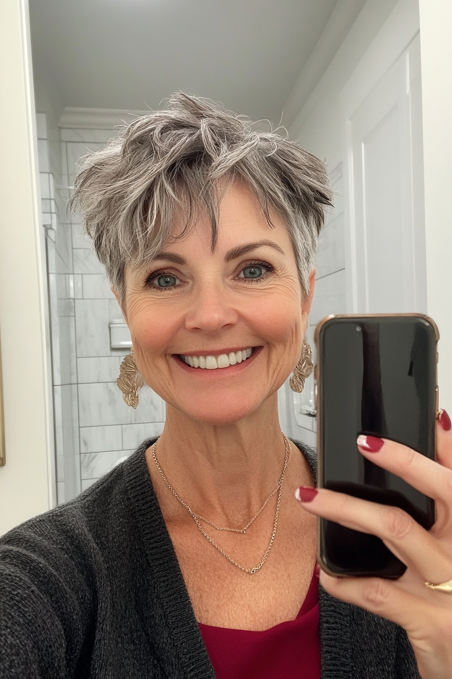 2. Textured Pixie Cut - Salt and Pepper (Hairstyles For Older Women) - Hairstyles For Older Women