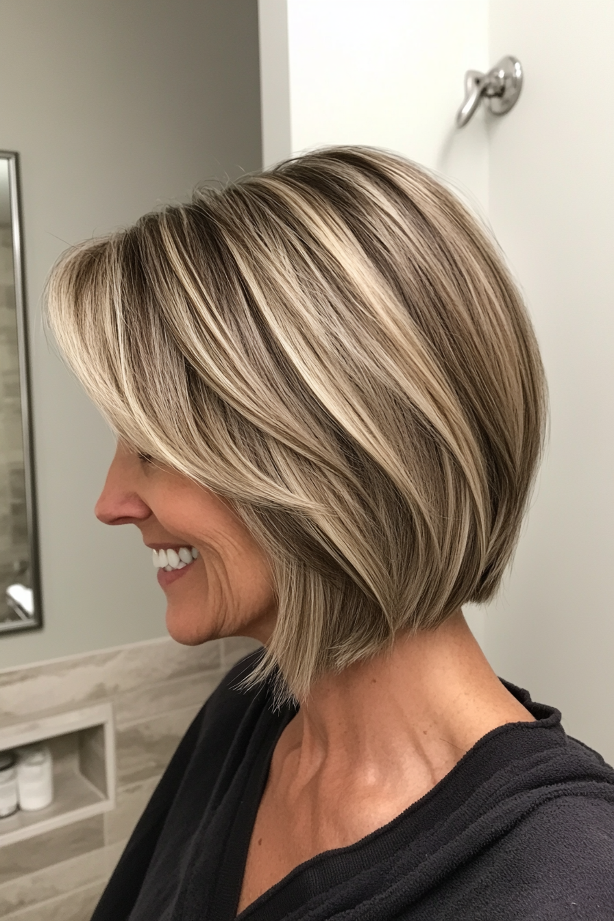 7. Side-Swept Bob - Dark Blonde (Hairstyles For Older Women) - Hairstyles For Older Women