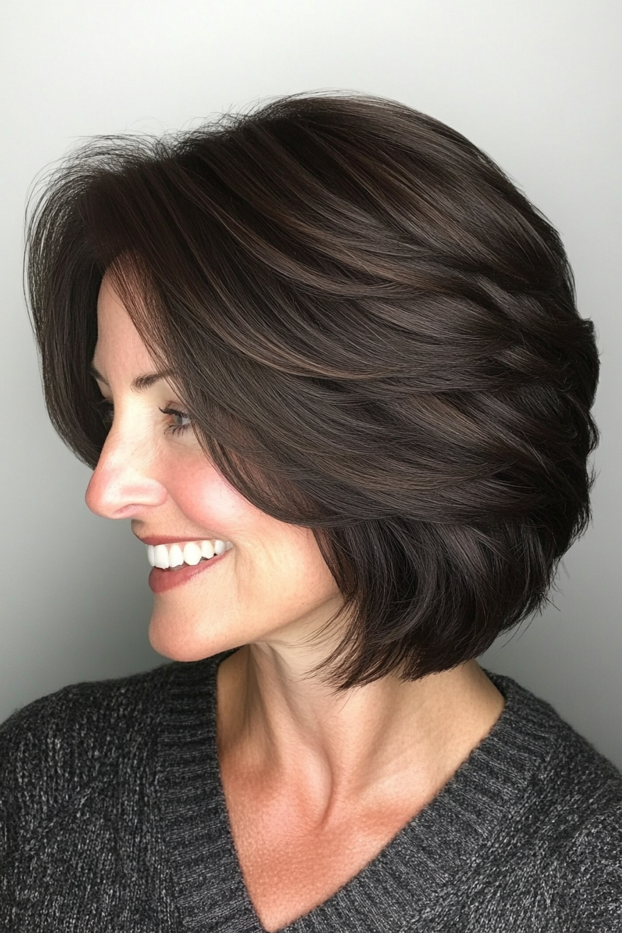 9. Stacked Bob - Dark Brown (Hairstyles For Older Women) - Hairstyles For Older Women