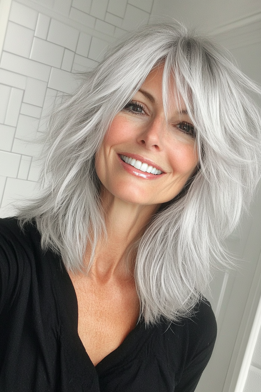 10. Modern Shaggy Cut - Silver (Hairstyles For Older Women) - Hairstyles For Older Women