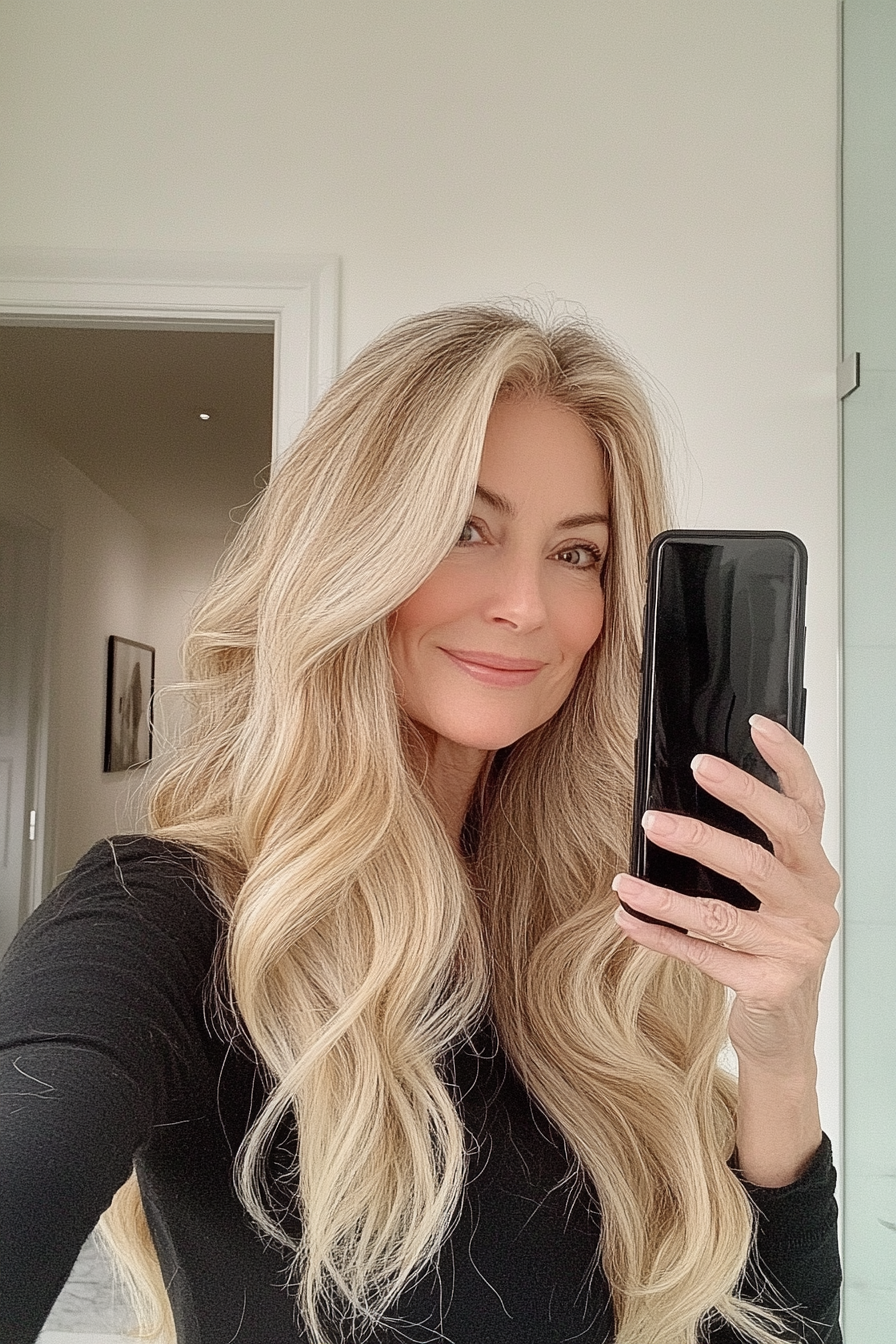 12. Side-Parted Long Waves - Golden Blonde (Hairstyles For Older Women) - Hairstyles For Older Women